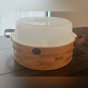 Vintage Peterboro Basket with Leather Handles, Divided Plastic Server Tray + Lid